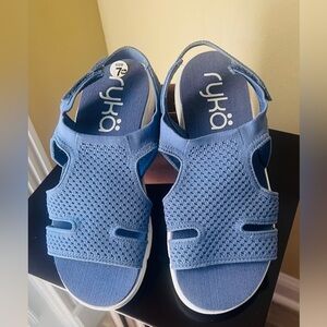 New Ryka Micha Women's Comfort Blue Stretch Knit Sandals Size 7W